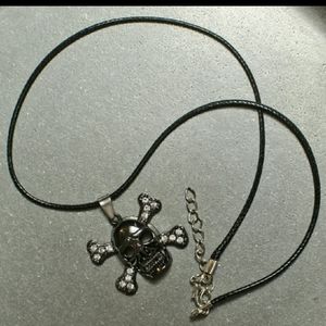 Edgy Skull & Rhinestone Crossbone Pendant Necklace